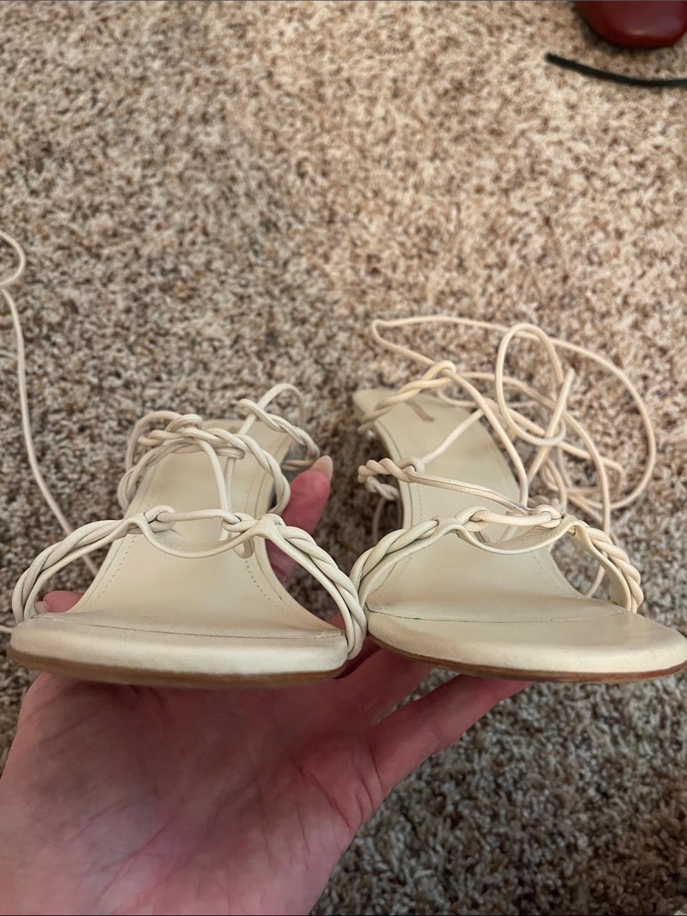 Larroude Lace-Up Strappy Sandals in Cream - Picture 5 of 6